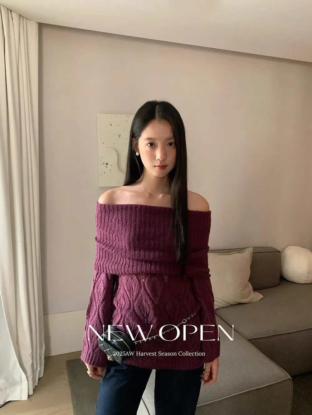 오프숄더 레이스 니트 상세 이미지 1