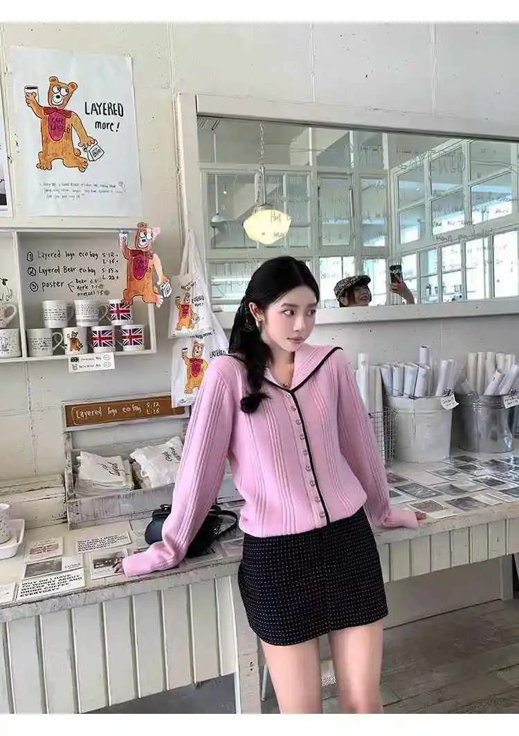 세일러 칼라 배색 가디건 상세 이미지 2