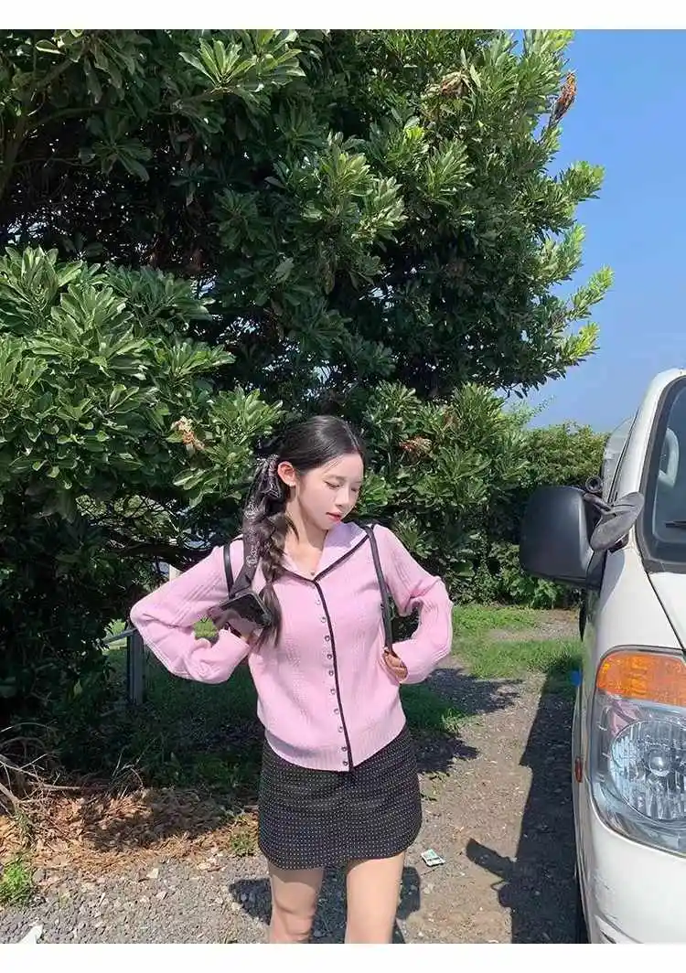 세일러 칼라 배색 가디건 상세 이미지 4