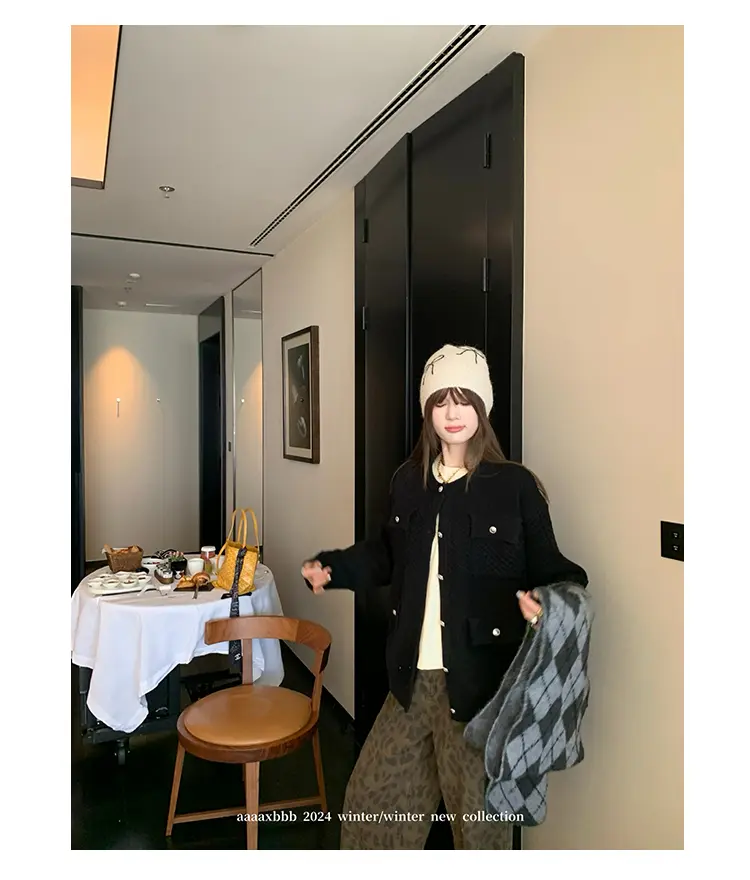 다이아몬드 패턴 가디건 니트 상세 이미지 5