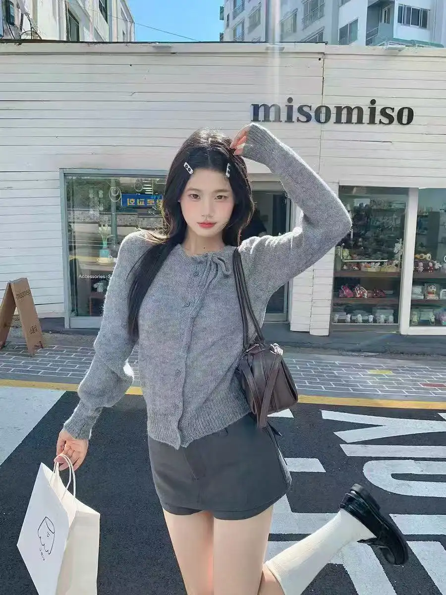 비대칭 넥 타이 마해모 가디건 상세 이미지 1