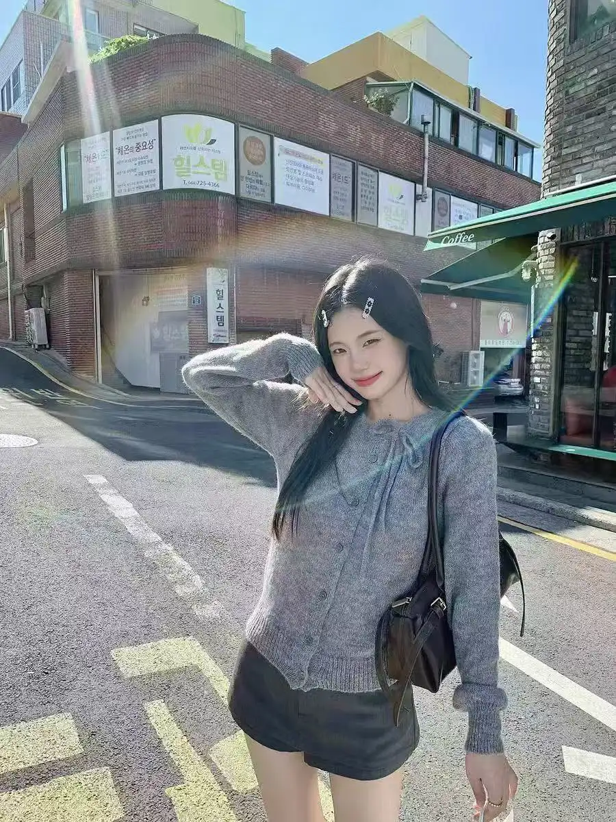 비대칭 넥 타이 마해모 가디건 상세 이미지 2