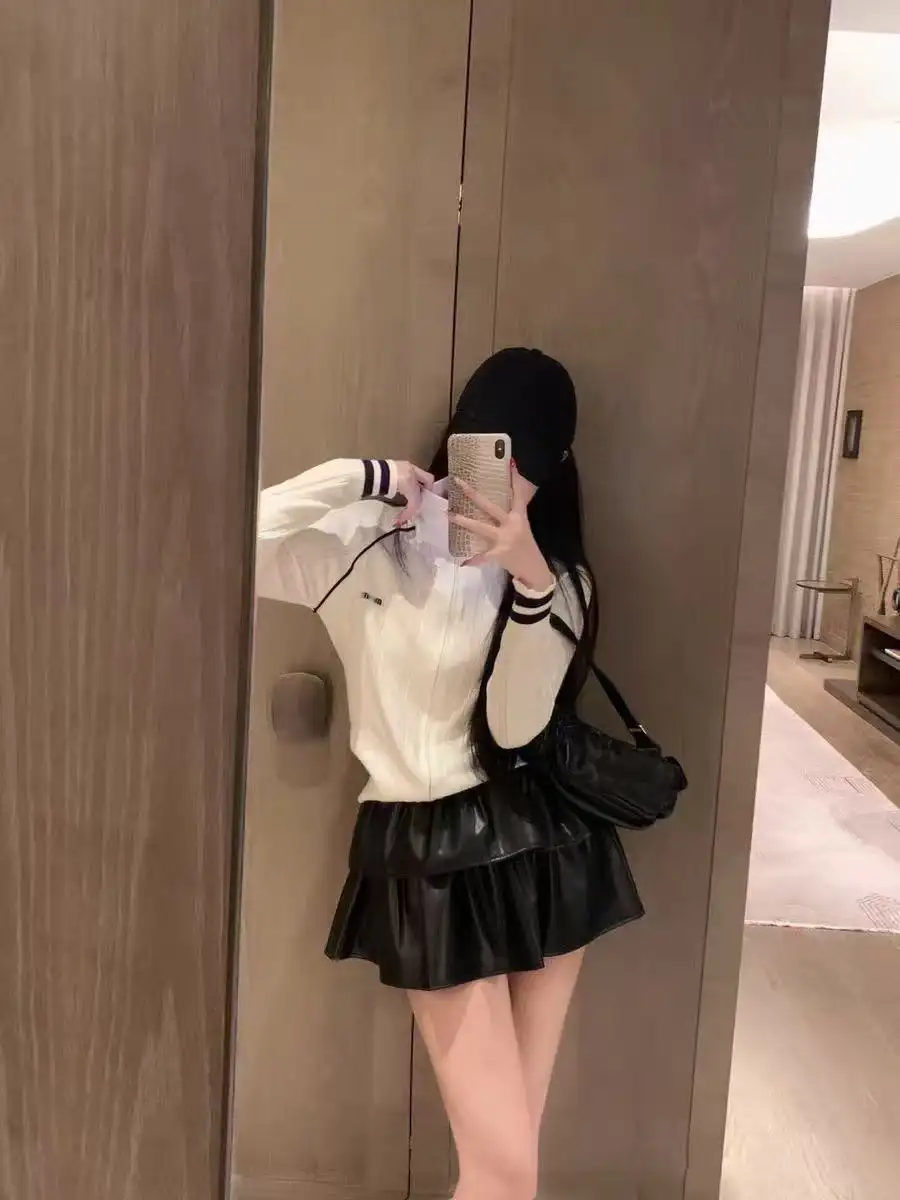레트로 배색 스탠드 칼라 지퍼 니트 가디건 상세 이미지 1