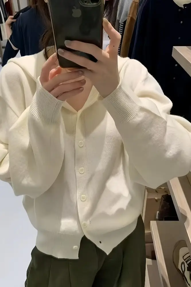 후드 니트 가디건 상세 이미지 1