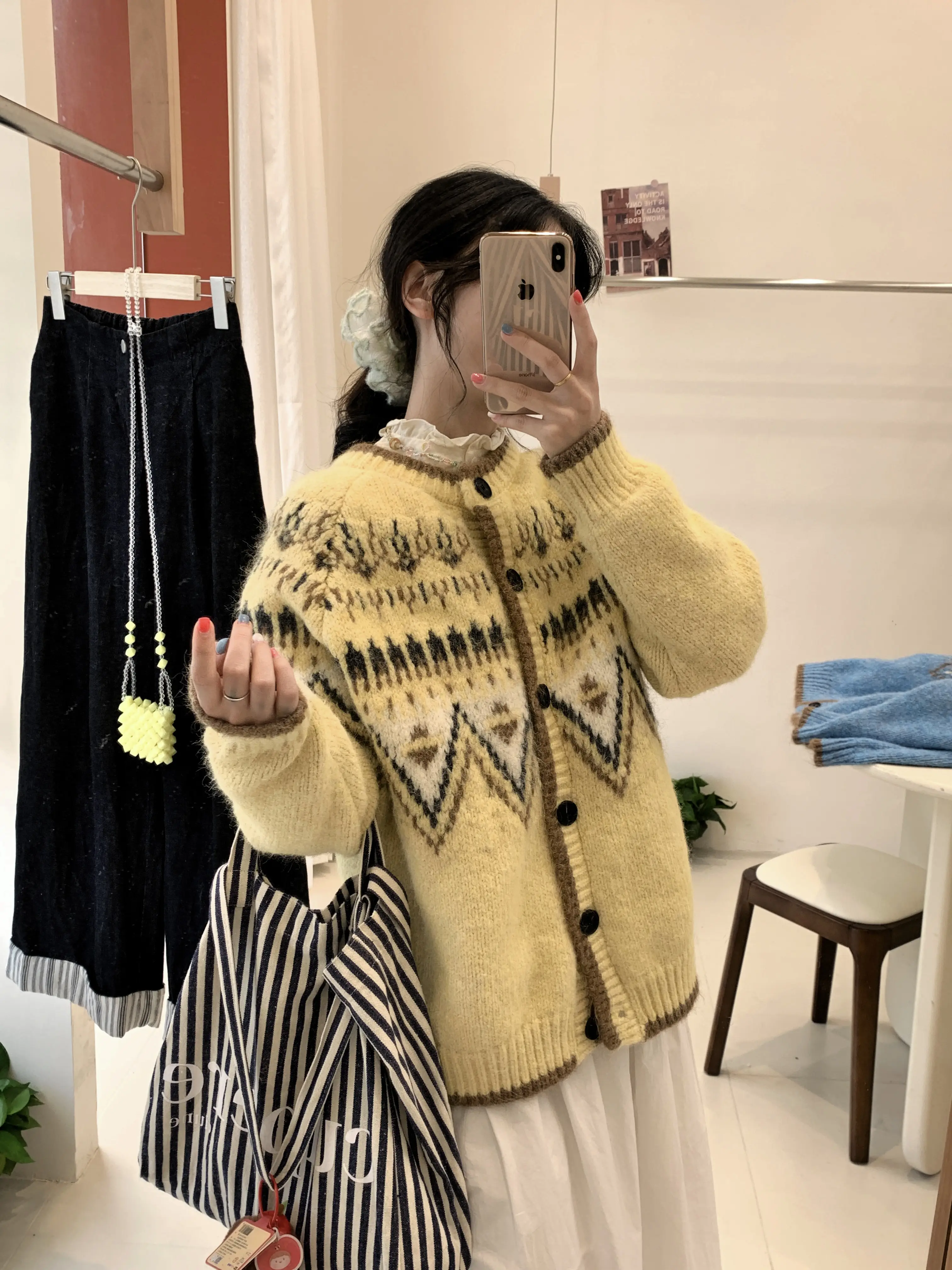 페어아일 배색 니트 가디건 상세 이미지 1
