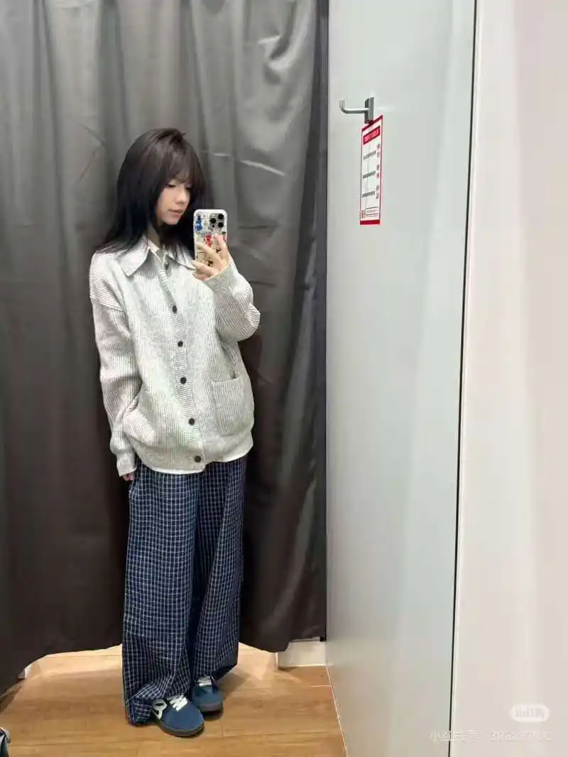 일본인기 레트로 폴드 칼라 루즈핏 니트 가디건 상세 이미지 2