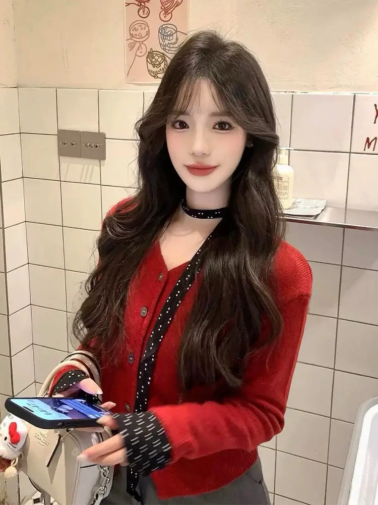 빈티지 레이어드 V넥 긴소매 니트 상세 이미지 2