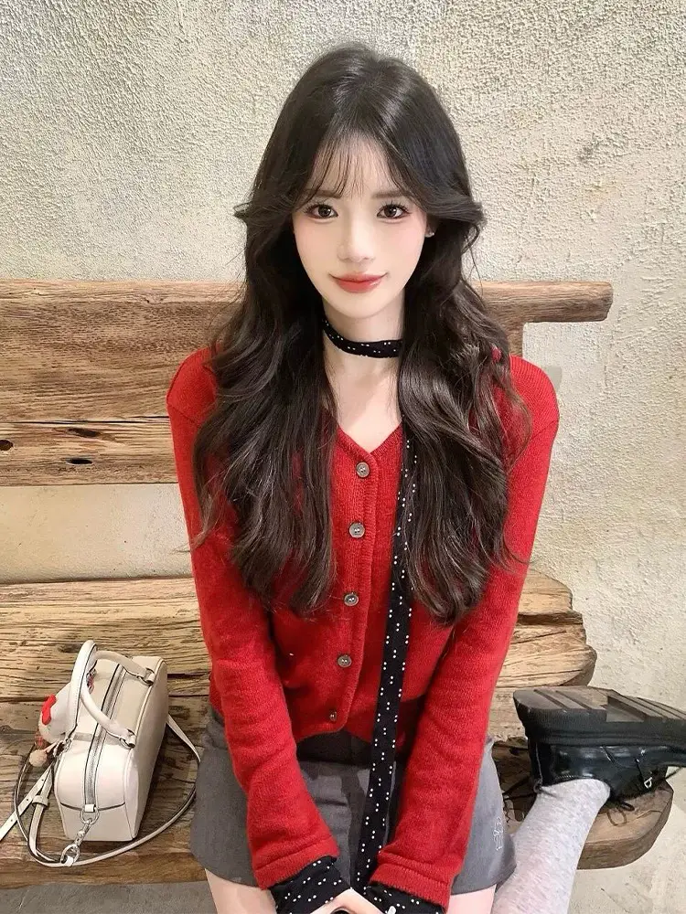 빈티지 레이어드 V넥 긴소매 니트 상세 이미지 3
