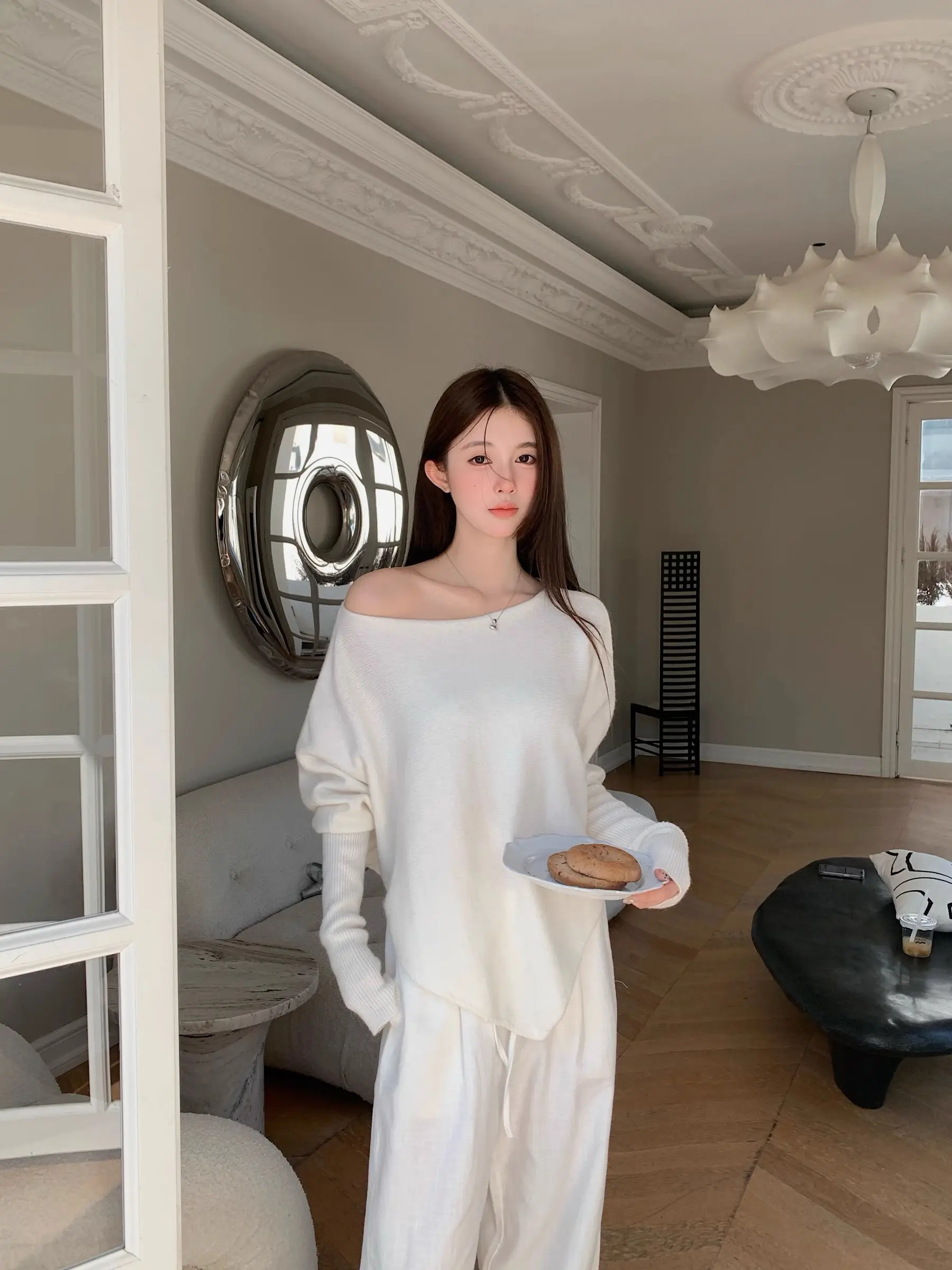 배트윙 소매 울 니트 상세 이미지 1