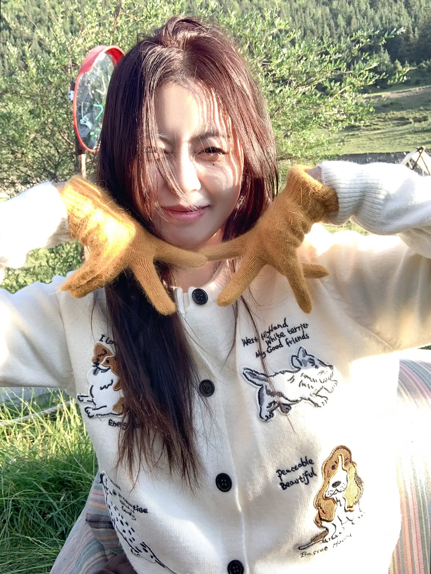강아지 자수 루즈핏 니트 가디건 상세 이미지 1
