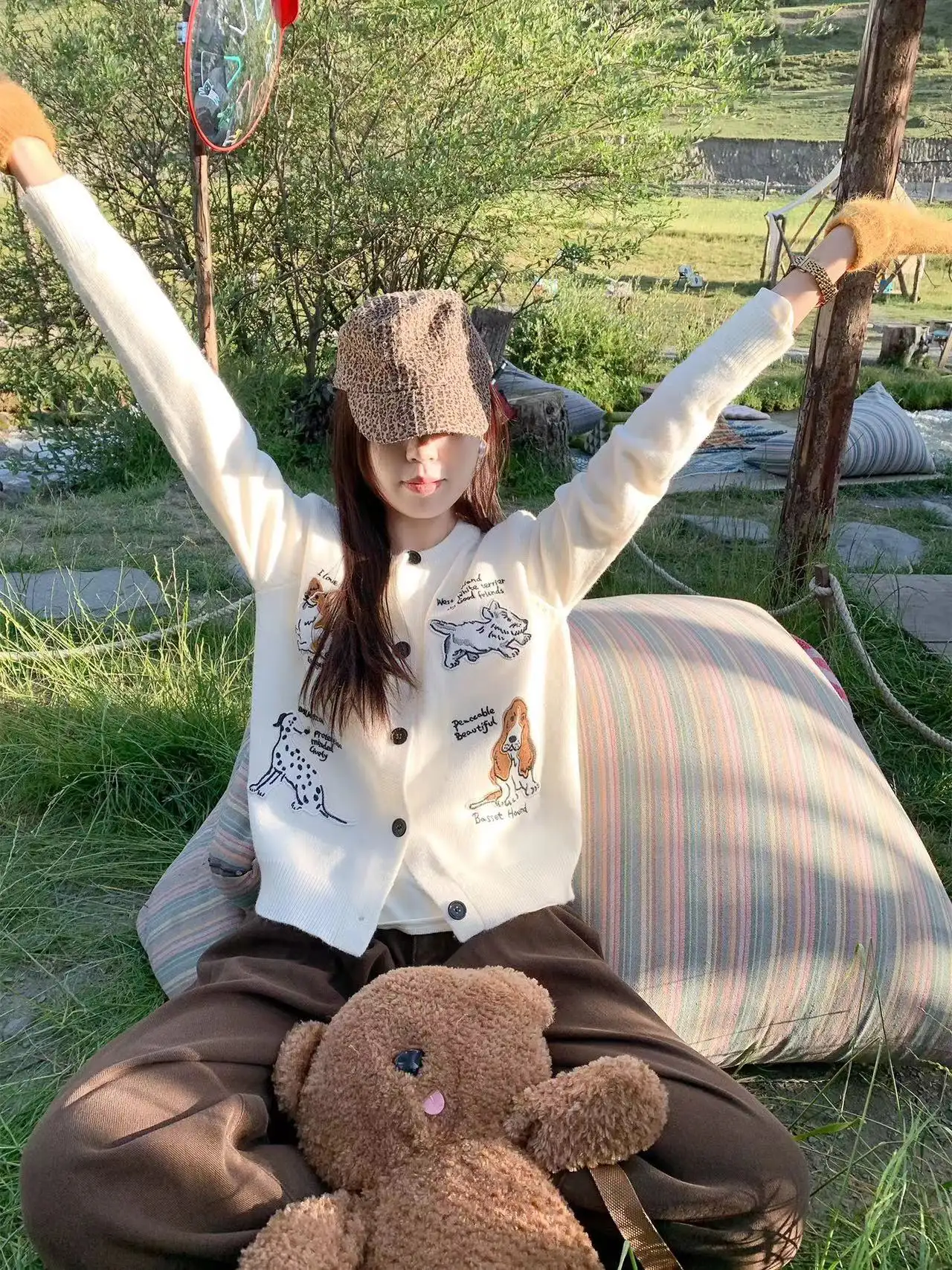 강아지 자수 루즈핏 니트 가디건 상세 이미지 5