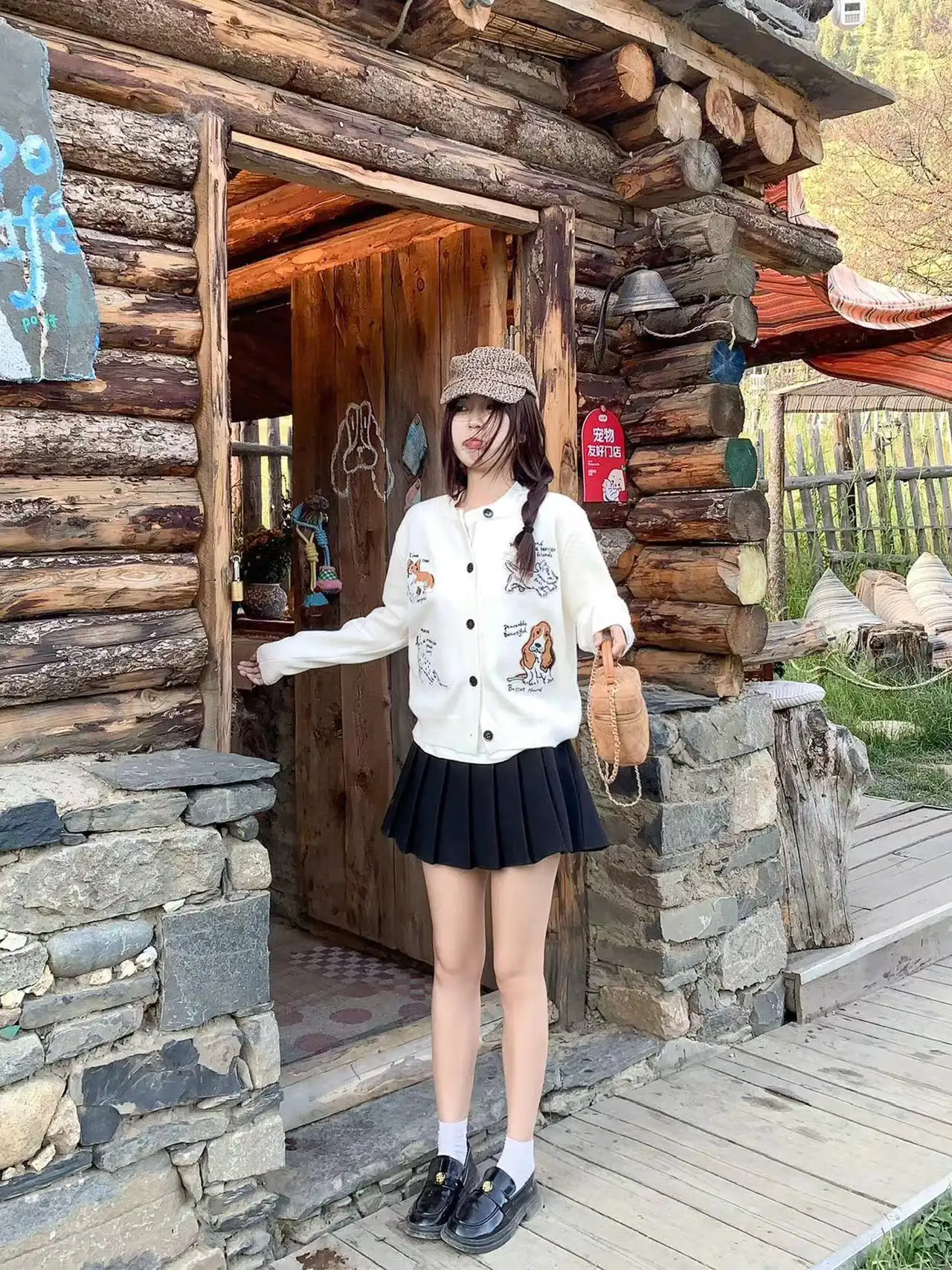 강아지 자수 루즈핏 니트 가디건 상세 이미지 6
