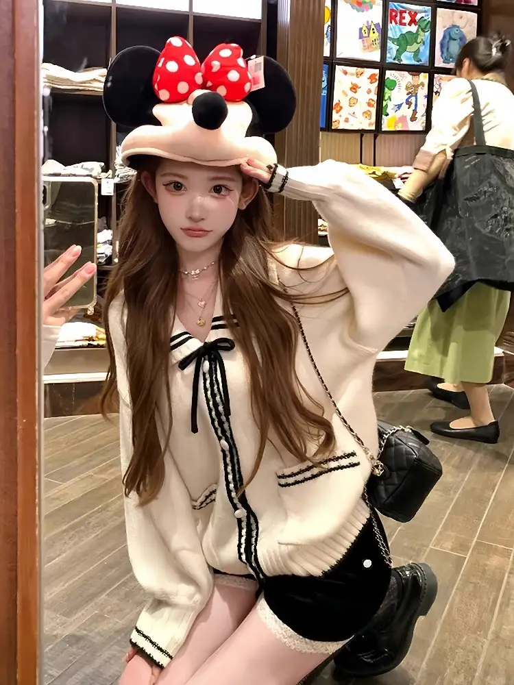 세일러 칼라 오버사이즈 끈 디테일 가디건 상세 이미지 2
