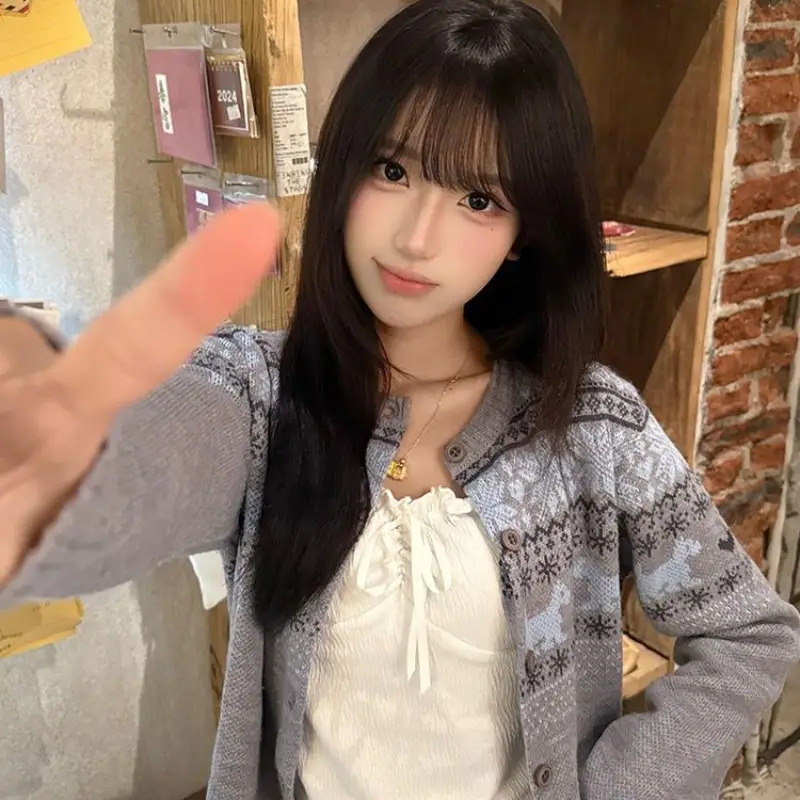 한국인기 레트로 자수 긴소매 니트 상세 이미지 1
