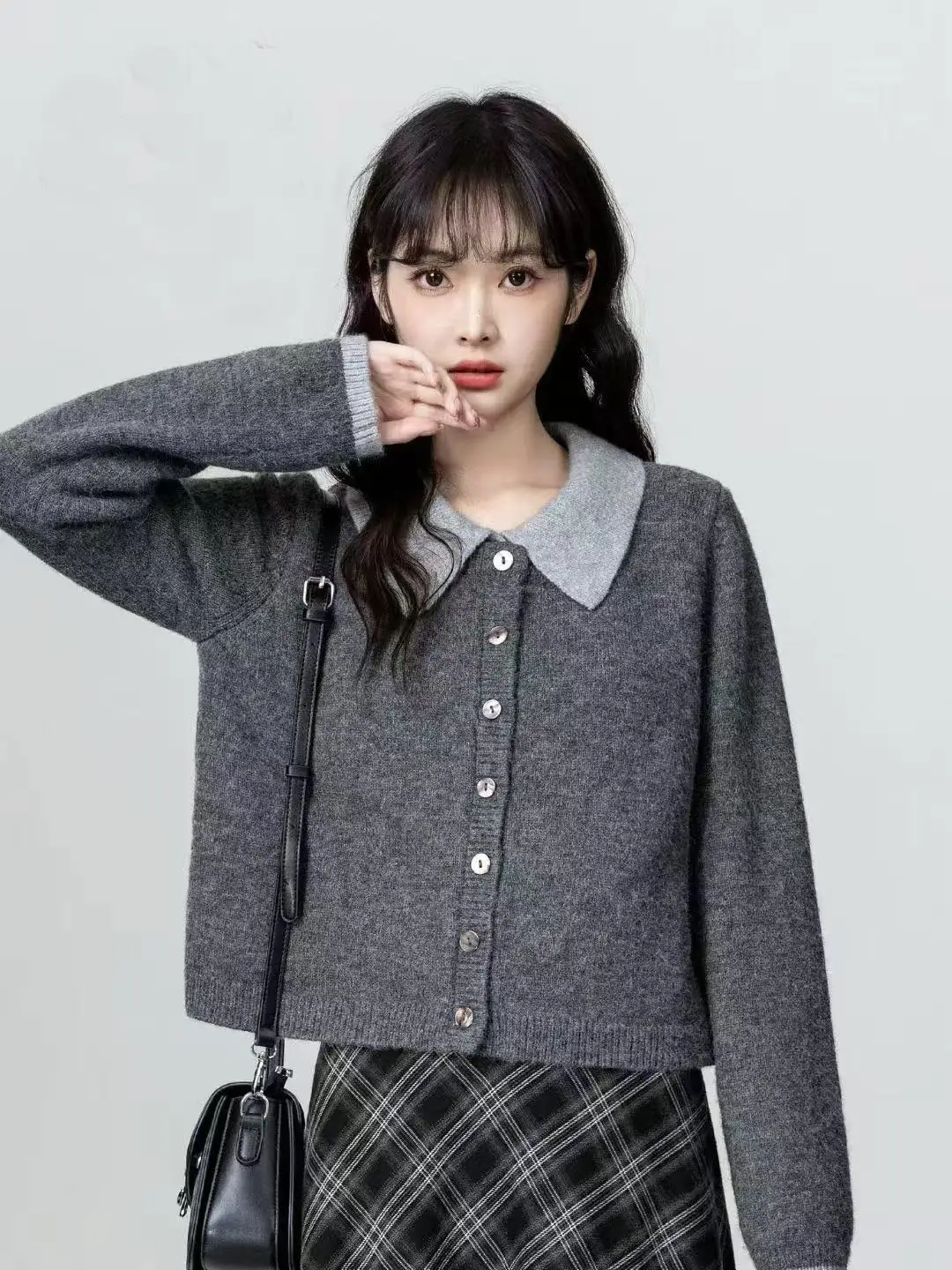 레이어드 V넥 니트 가디건 상세 이미지 4