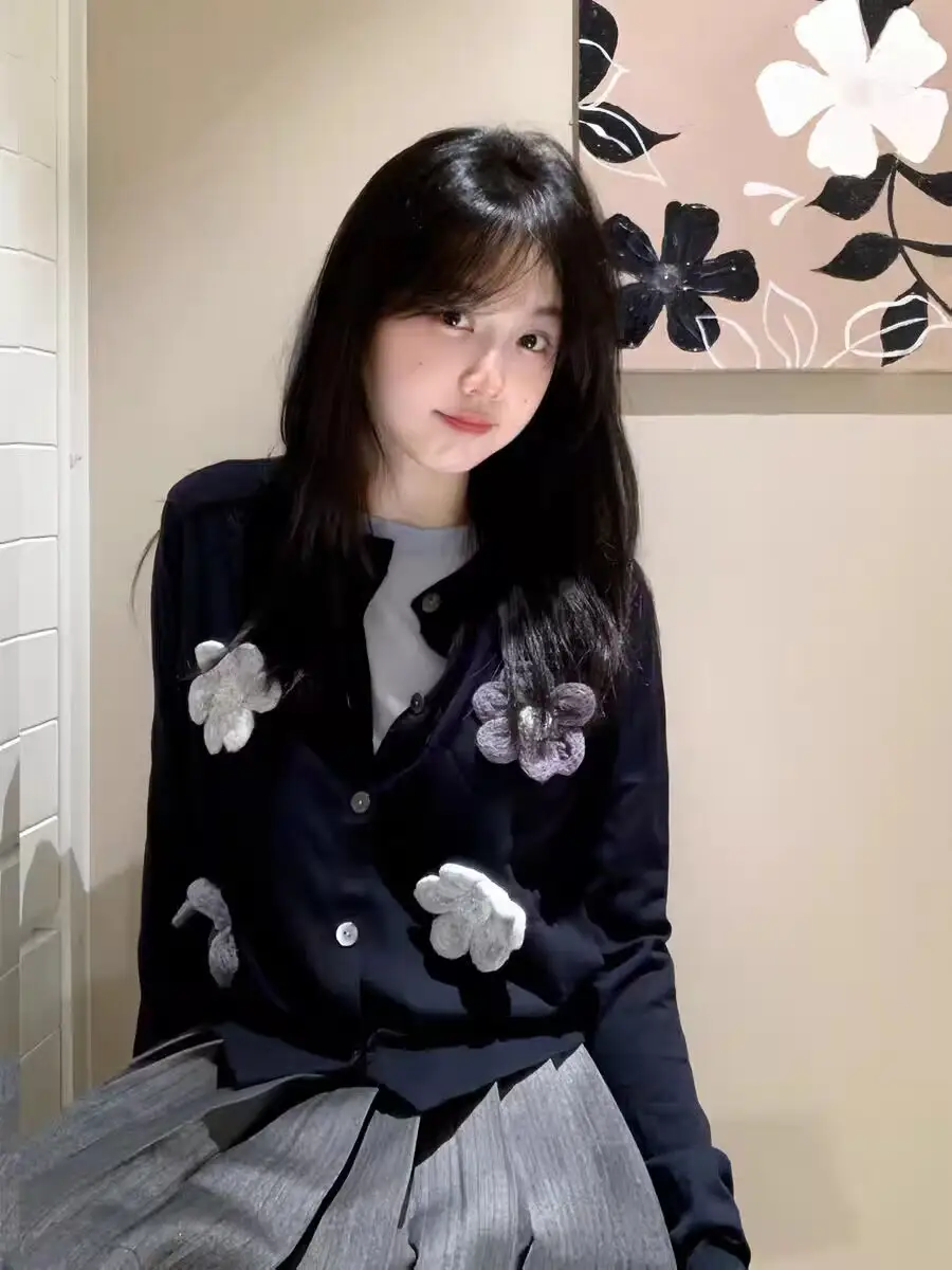 입체 플라워 니트 가디건 상세 이미지 2