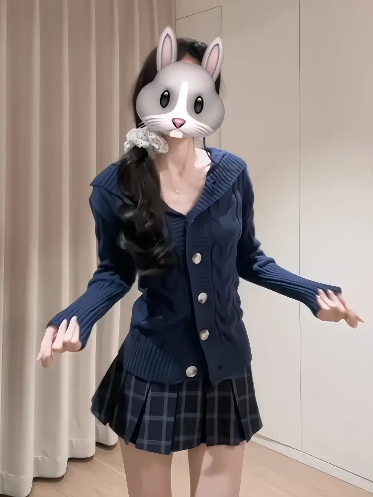 프레피 후드 니트 가디건 상세 이미지 4