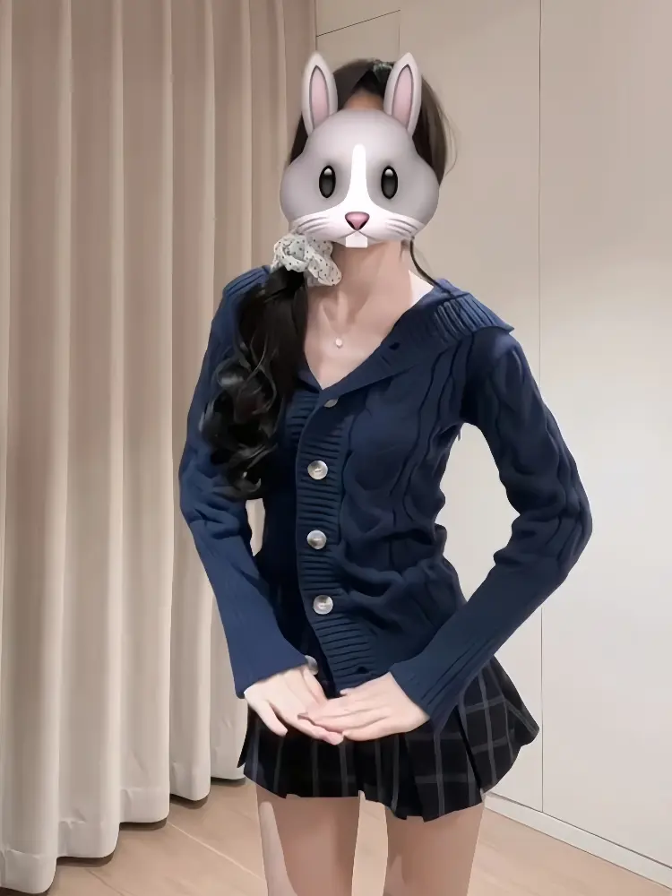 프레피 후드 니트 가디건 상세 이미지 6
