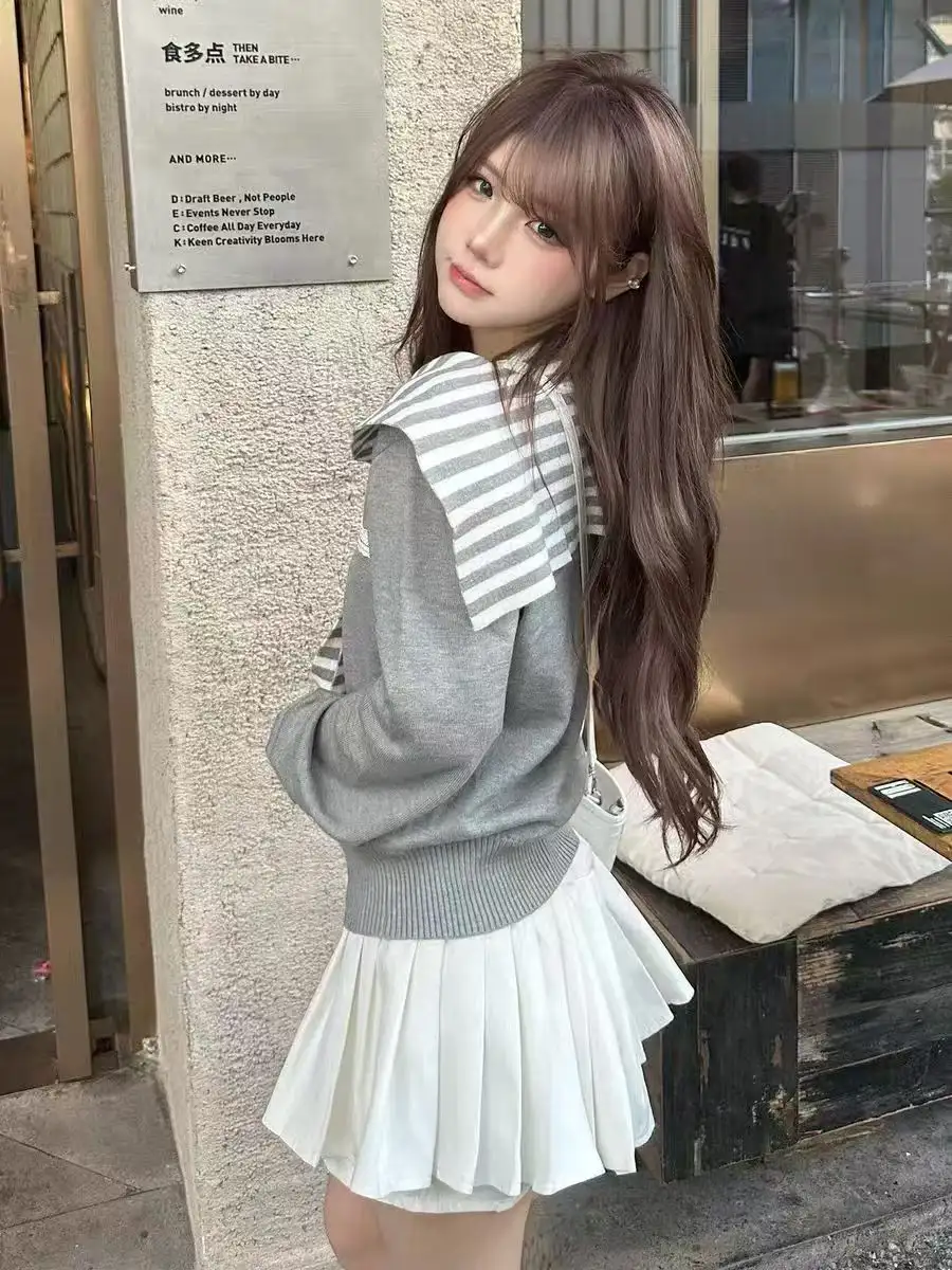 세일러 칼라 스트라이프 루즈핏 니트 상세 이미지 3