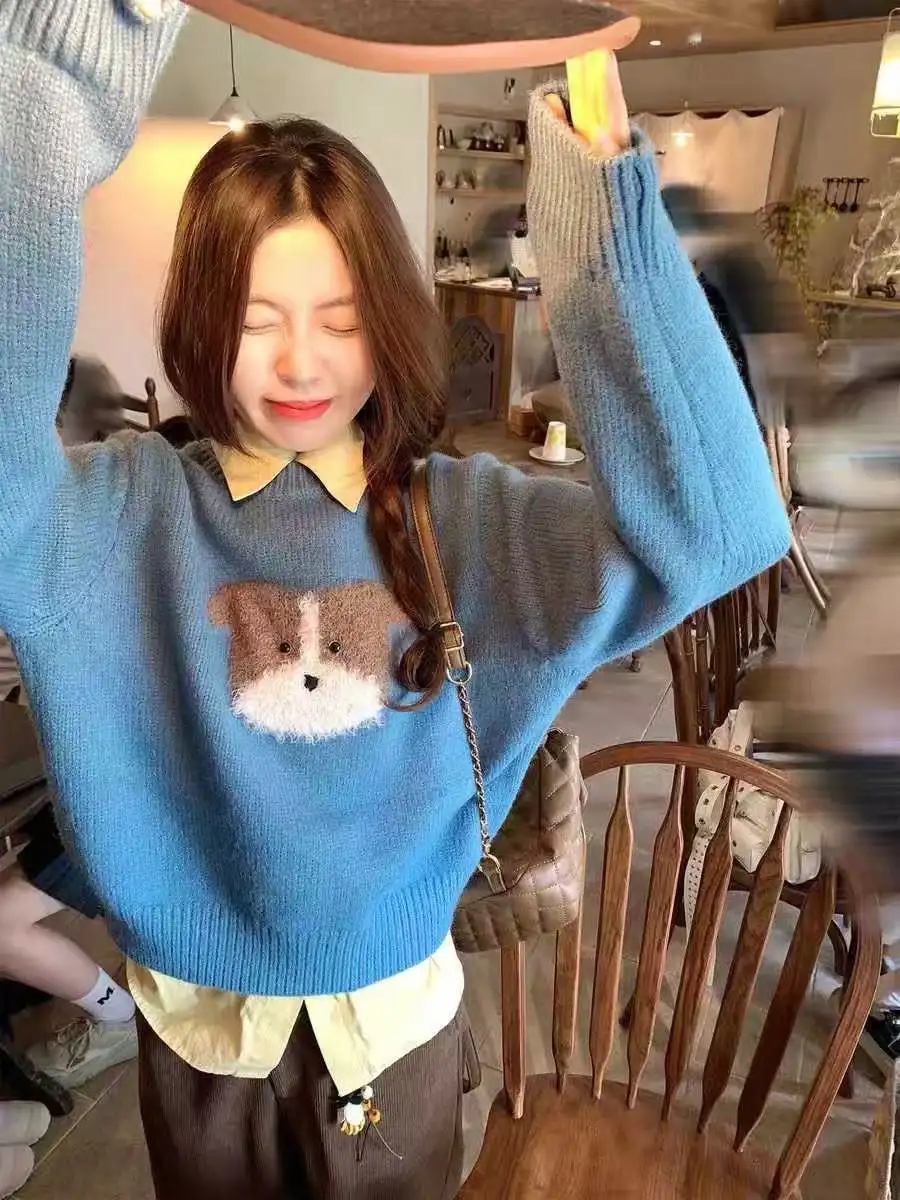강아지 자카드 루즈 니트