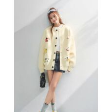 批发童趣腊肠狗刺绣毛衣外套女宽松慵懒高级感针织<b class='q'>开衫</b>外搭