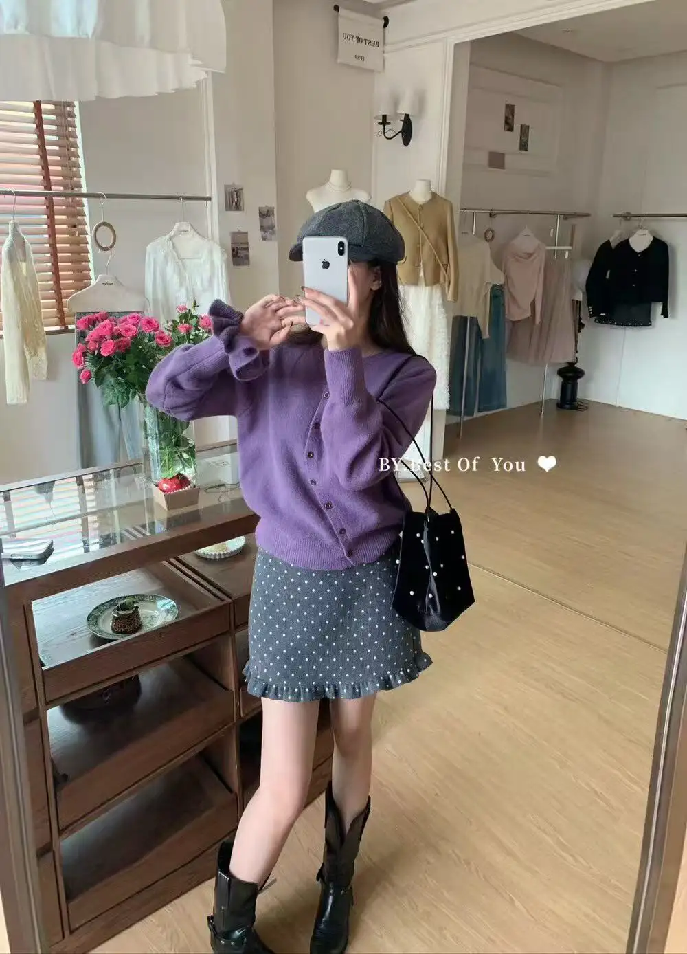 부드러운 느낌의 언밸런스 캔디 컬러 니트 카디건 상세 이미지 2