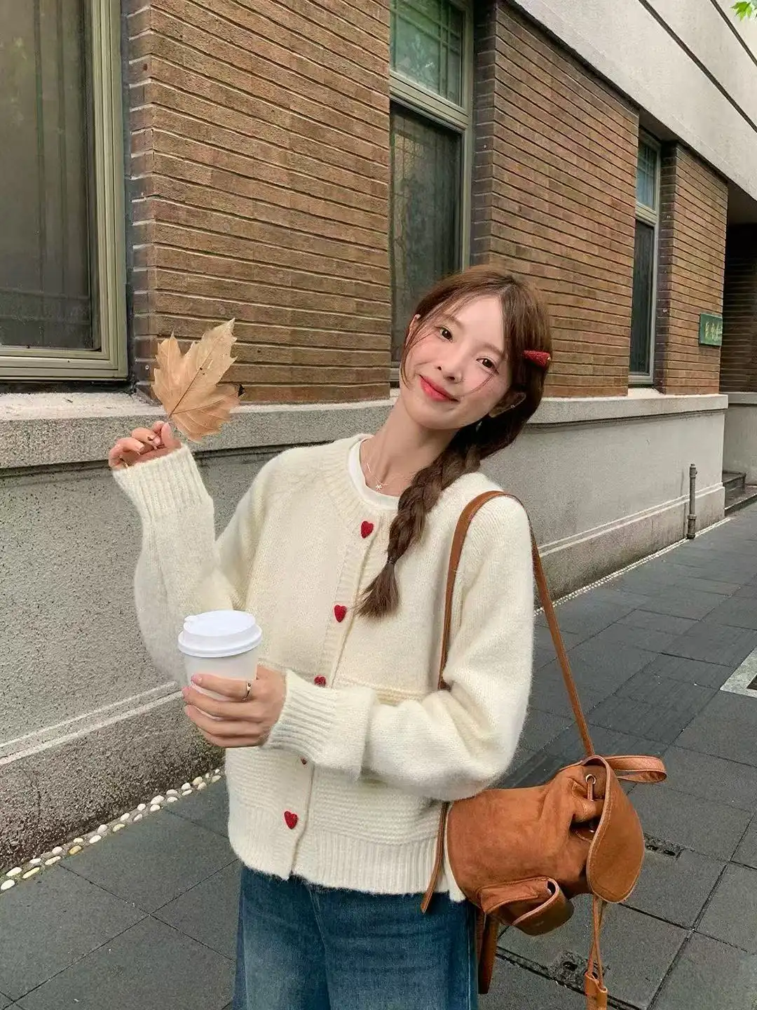 하트 버튼 니트 가디건 상세 이미지 2