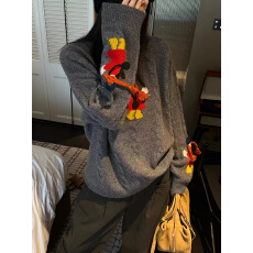 批发卡通刺绣全羊毛针织衫女<b class='q'>欧洲站</b>2025冬装<b class='q'>新款</b>欧货女装毛衣打底衫潮