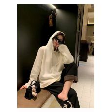 批发冬新款时尚连帽针织慵懒风宽松毛衣上衣休闲灰色<b class='q'>套头卫衣</b>