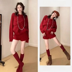 批发冬季氛围感蝴蝶结钉珠毛衣<b class='q'>短裤</b>两件套2026春装<b class='q'>新款</b>巨好看爆款女装