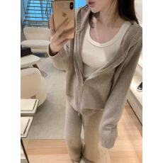 批发慵懒随意宽松针织开衫连帽拉链外套阔腿<b class='q'>裤</b><b class='q'>休闲</b>两件套<b class='q'>装</b>