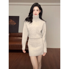 批发半高领针织毛衣<b class='q'>连衣裙</b>子女秋冬季2025新款冬天配大衣内搭打底短裙