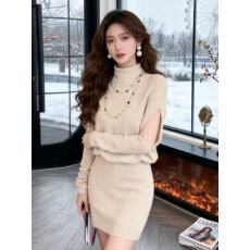 批发法式半高领斗篷袖套针织<b class='q'>连衣裙</b>女冬季新款修身显瘦内搭包臀裙