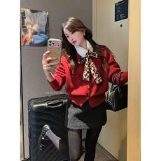 批发<b class='q'>韩版</b><b class='q'>长袖</b>针织衫女秋冬新款简约休闲百搭宽松开衫配丝巾