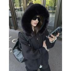 批发秋冬新款慵懒风纯色连帽针织开衫毛衣外套女