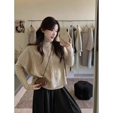 批发气质高领麻花披肩马甲+长袖内搭上衣女秋冬两件套装女