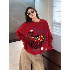 批发卡通提花宽松百搭羊毛针织衫女保暖毛衣