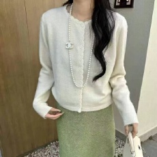 批发韩系<b class='q'>糖果</b><b class='q'>色</b>甜美简约针织<b class='q'>开衫</b>女2025春季新款花边圆领长袖毛衣