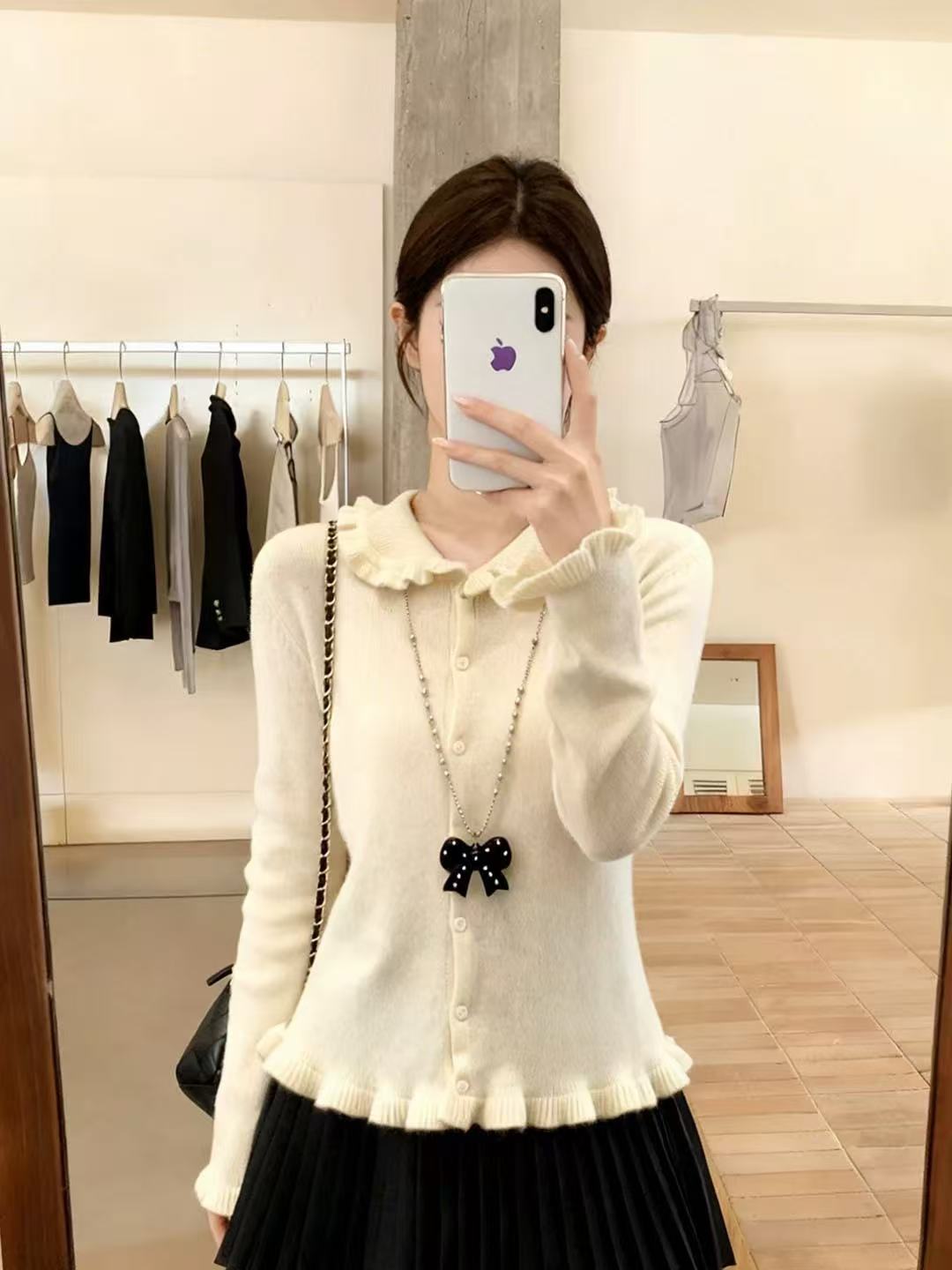 가을 겨울 한국 스타일 달콤함 부드러운 베이비 칼라 프릴 북극 플러시 니트 오픈 가디건 스웨터 코트
