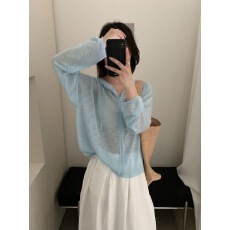 批发韩系薄款透气凉爽拉链连帽针织防晒衫春<b class='q'>夏</b>新款宽松百搭冰丝开衫女