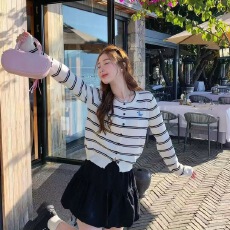批发春夏女装条纹针织开衫女装2026新款女装小马刺绣复古宽松长袖上衣