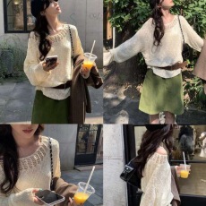 批发韩系早秋穿搭2026氛围感上衣chic慵懒风<b class='q'>镂空</b>长袖针织罩<b class='q'>衫</b>女