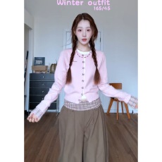 批发韩系学院风假两件针织衫女<b class='q'>秋</b>冬季2025新款巨好看百搭格纹拼接上衣