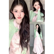 批发2026早<b class='q'>春</b>季韩系chic绿色镂空假两件针织开衫女<b class='q'>春</b>装拼接巨好看上衣