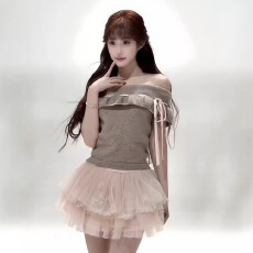 批发甜美软糯气质一字肩两穿荷叶边缎面绑带针织<b class='q'>打底衫</b>女