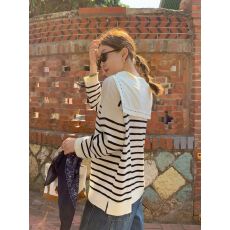 批发2026春秋复古披肩条纹<b class='q'>针织衫</b>女宽松慵懒外穿毛衣打底韩系上衣