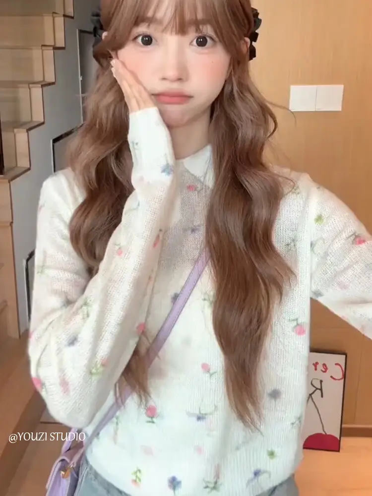 플라워 폴드 칼라 니트 상세 이미지 1