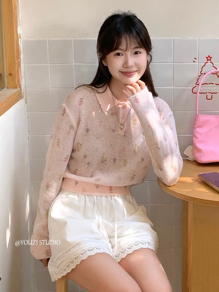 플라워 폴드 칼라 니트 상세 이미지 2
