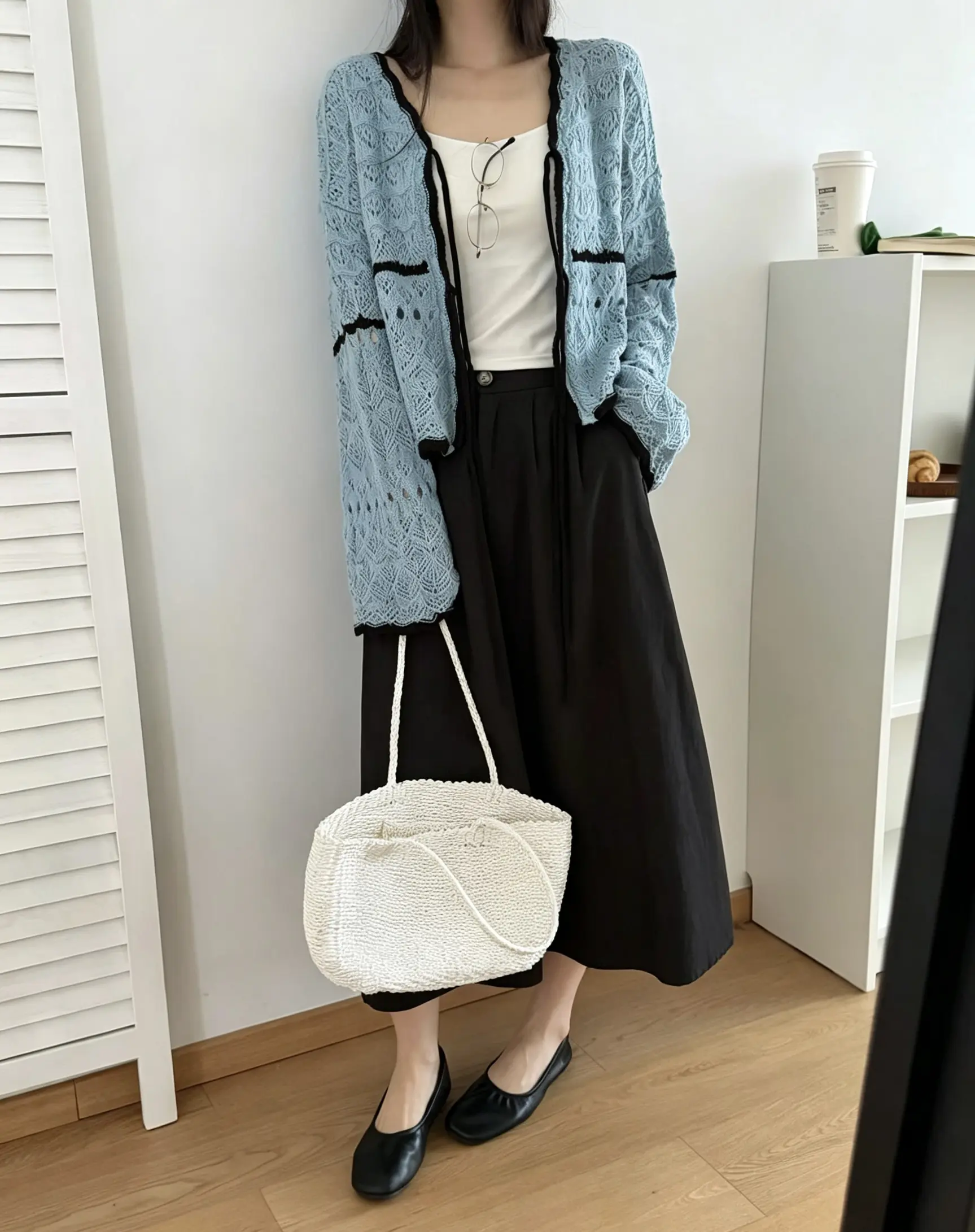 프렌치 배색 테두리 니트 가디건 상세 이미지 2