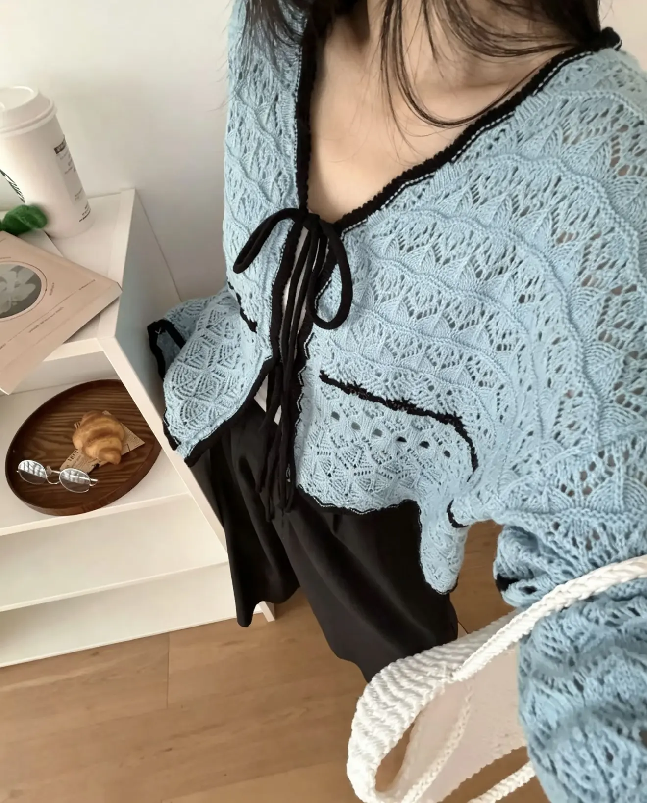 프렌치 배색 테두리 니트 가디건 상세 이미지 3